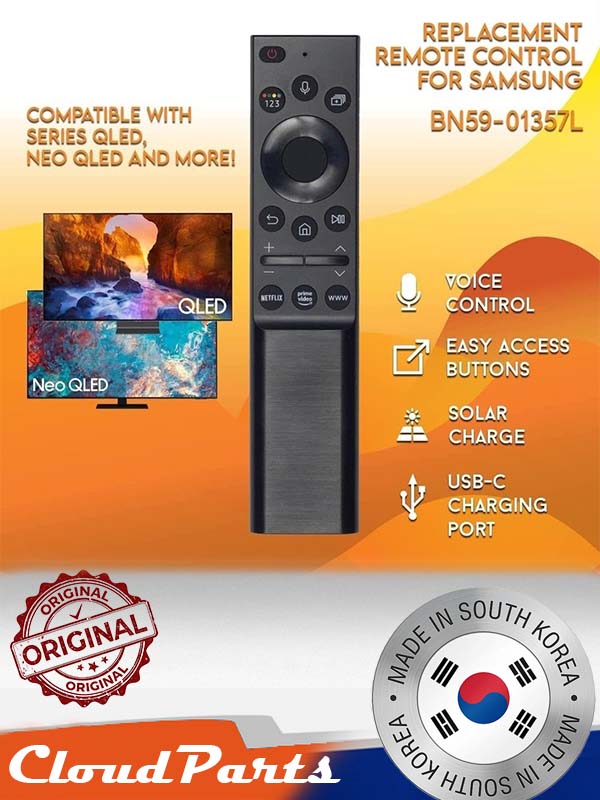 CloudParts Samsung Televizyonlar ile uyumlu Güneş Enerjili Orijinal Uzaktan Kumanda (uyumluluğunu sorunuz)