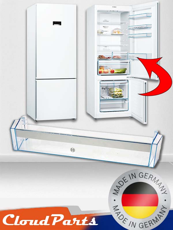 Bosch buzdolapları ile tam uyumlu kapak altı şeffaf yedek şişelik rafı