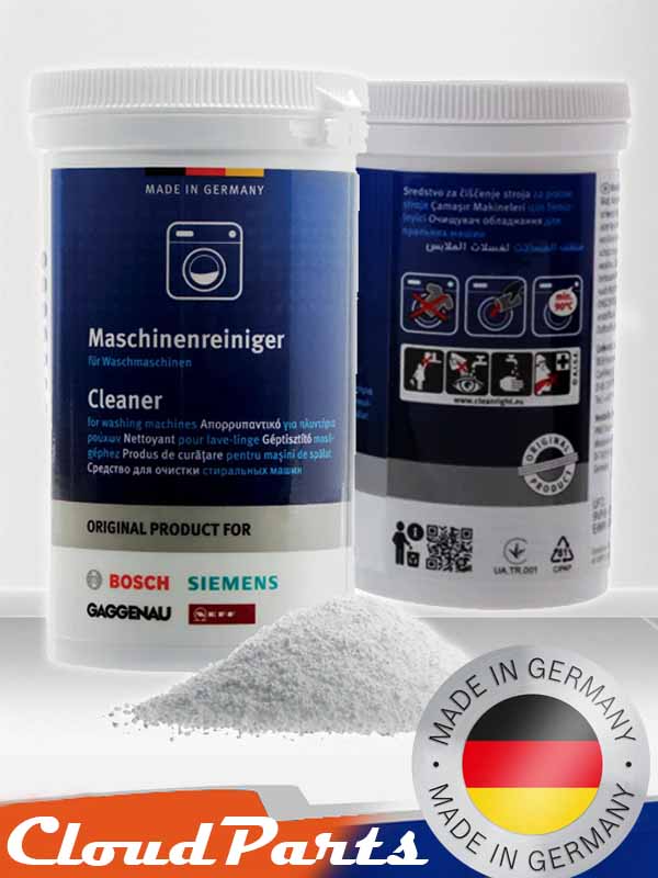 Çamaşır makinesi kazanında biriken deterjan artıklarını ve kötü kokuları yok eden Bosch, Siemens ve Gaggenau hijyenik kazan temizleme tozu